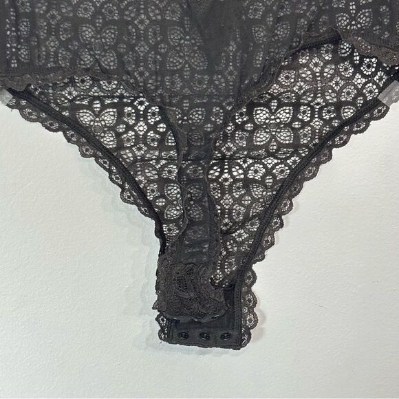 Victorias Secret | Dream Angels Sheer Black Lace Up Thong Teddy Bodysuit Medium - Picture 12 of 16